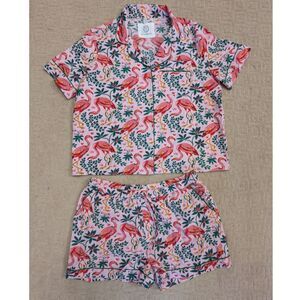 Anthropologie Print Fresh Pajama Set Women 1X Petite Pink 100% Organic Cotton